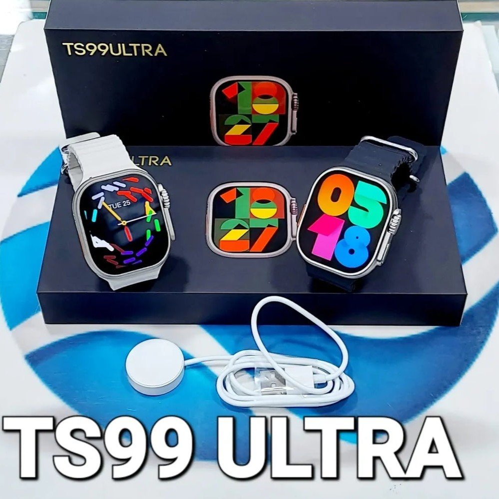 TS99 Ultra Smartwatch | 2.02" Big HD Display | Ultra Series Design | Bluetooth Calling | Health Tracking | Wireless Magnetic Charger | 2 Straps